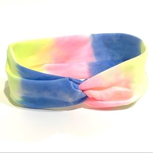 Kids Tye Dye Front Twist Stretch Headband Pink Blue Yellow